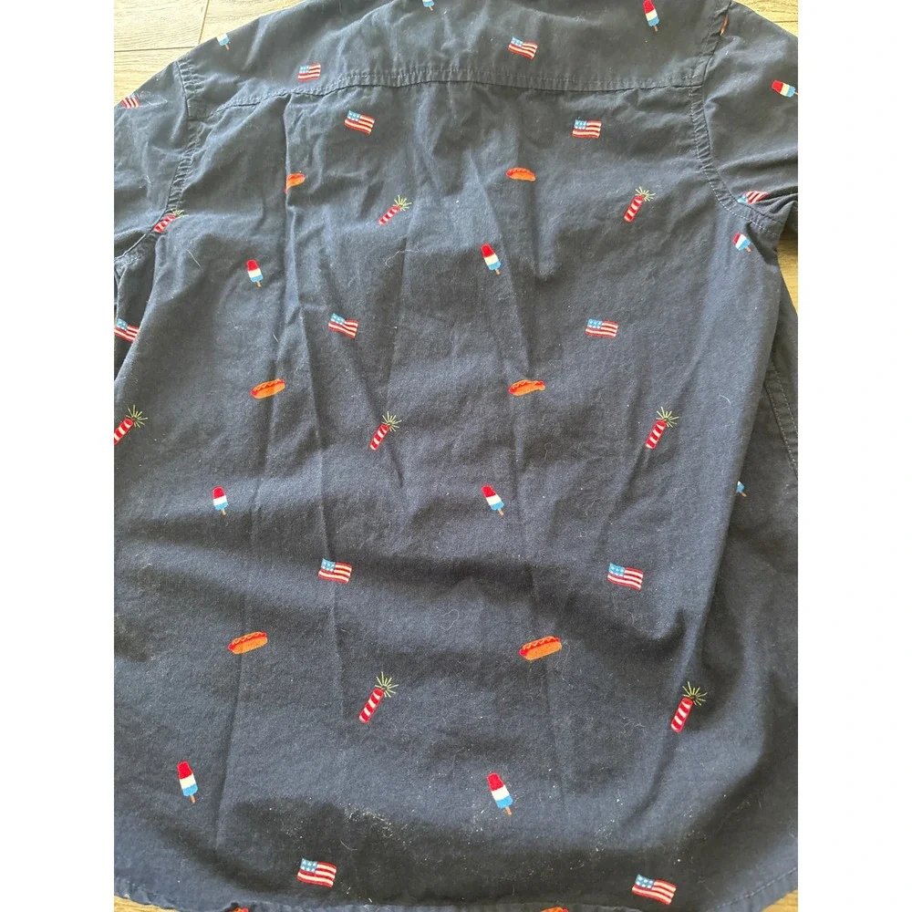 Gymboree Boys Navy Blue Americana All Over Print Button Down Shirt Size L 10-12